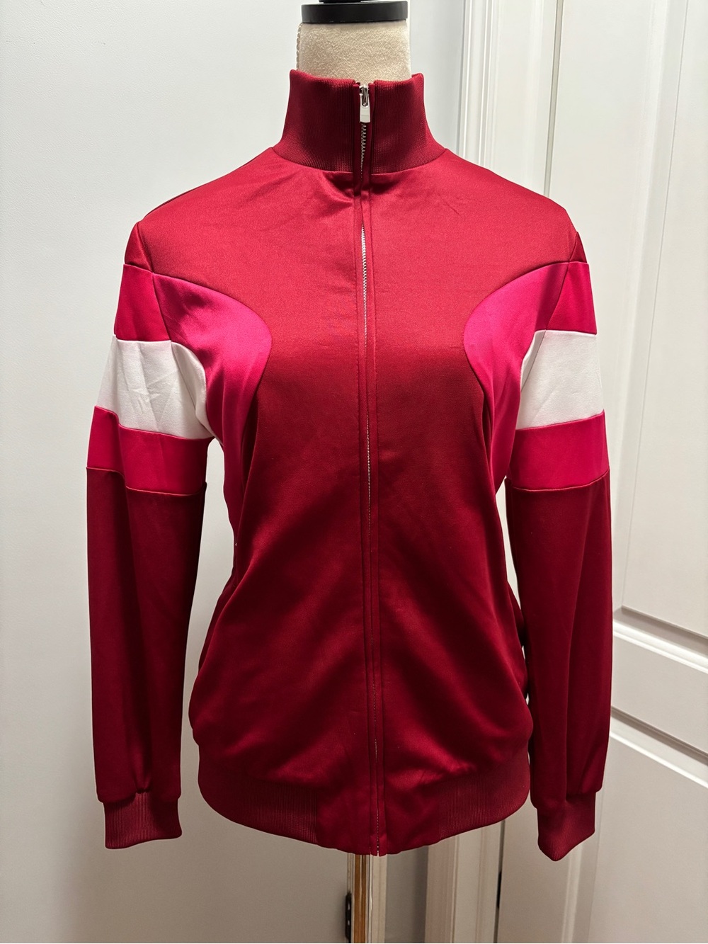 Maje Paris retro athletic style jacket pink red white NWT